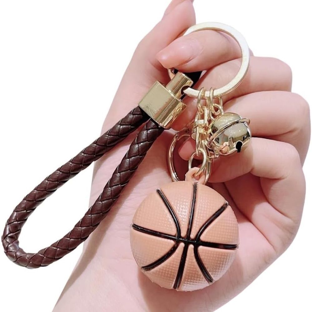Basketball Keychain with braided leather Strap